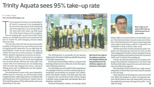 Trinity Aquata sees 95% take-up rate